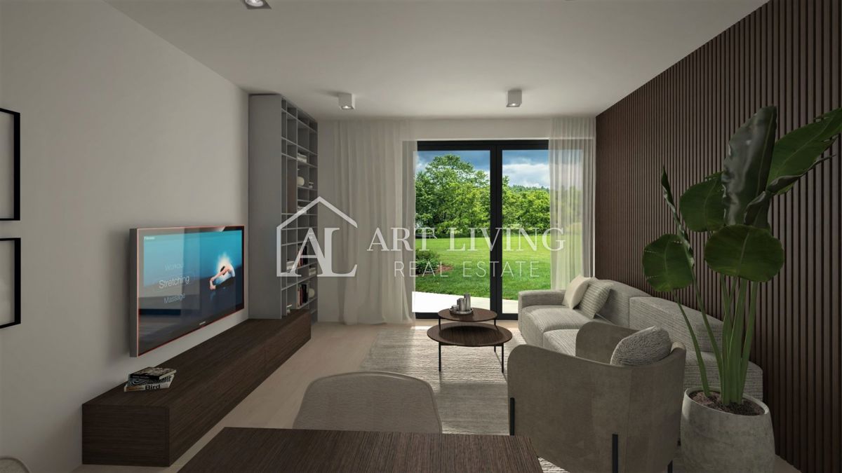 Poreč-okolica, luksuzno dvosobno stanovanje v pritličju z vrtom 310 m2