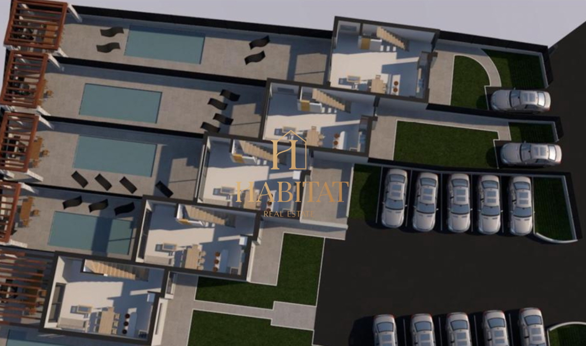 Istra , Porec , novogradnja , kuca 130m2 u nizu , krajnja , 4SS+DB , 250m od mora , 300m2 dvoriste , lift