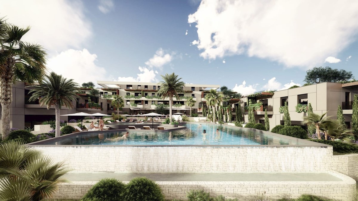 Studio apartment in a new building with a pool and a garage