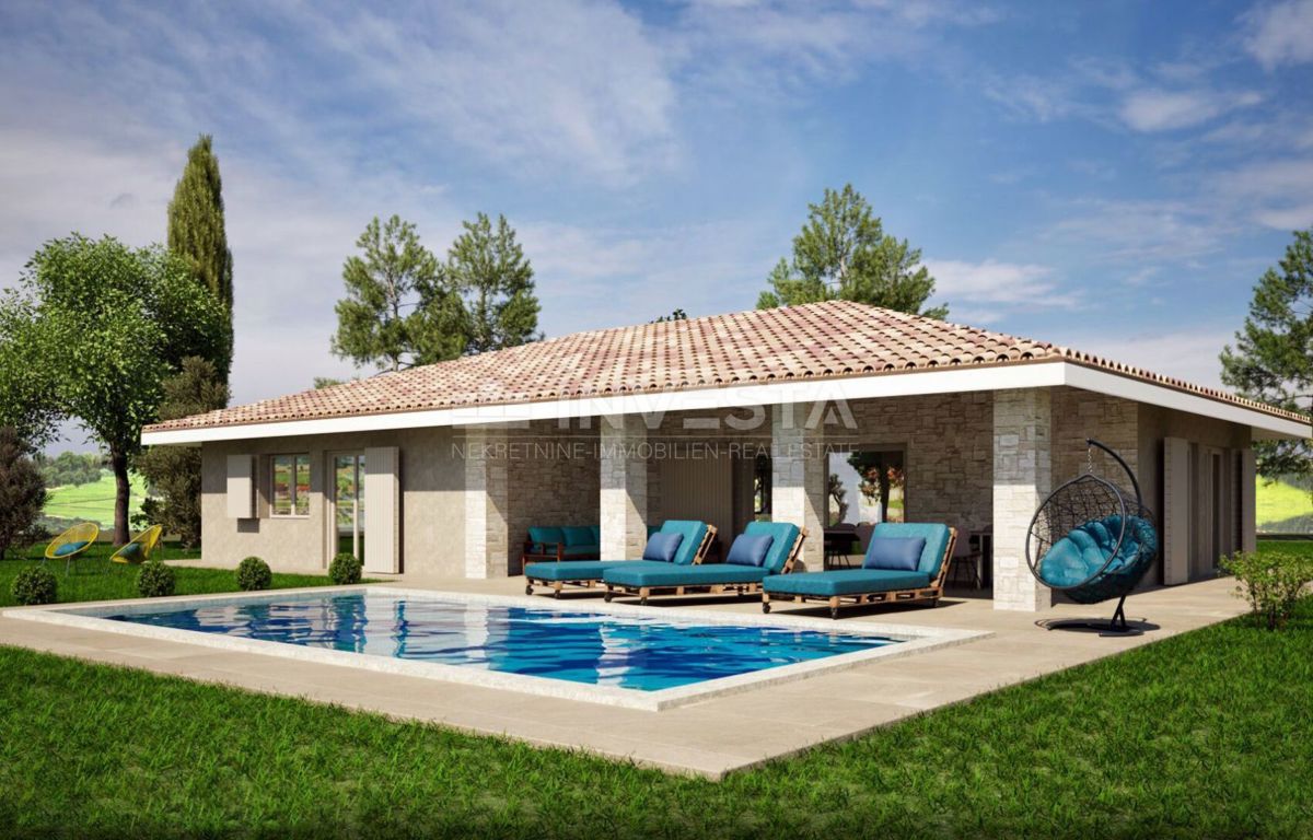 Umgebung von Poreč, einstöckiges Haus mit 4 Zimmern und einem Swimmingpool mit Blick auf den Olivenhain