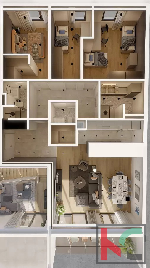 Istra, Pula, centar, stan 130,31m2 s tri spavaće sobe i loggiom, novogradnja