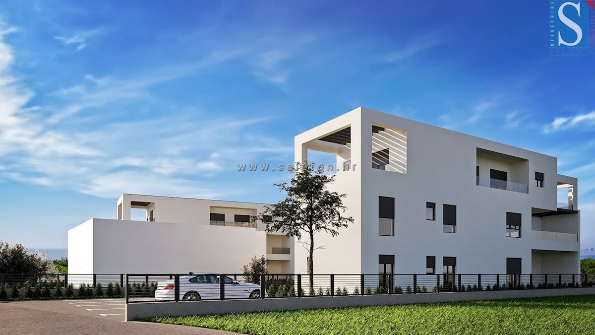 Poreč, an apartment under construction of 95 m2 with a private garden of 115 m2, approx. 800 m from the sea (airline)