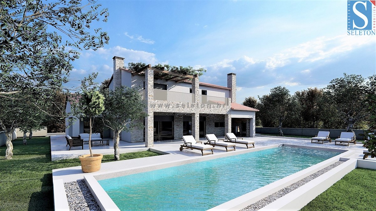 Detached house of 240 m2 with sea view, swimming pool and garage near Poreč - under construction